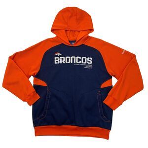 Reebok Denver Broncos Hoodie Mens S Small Navy Orange NFL OnField Colorblock